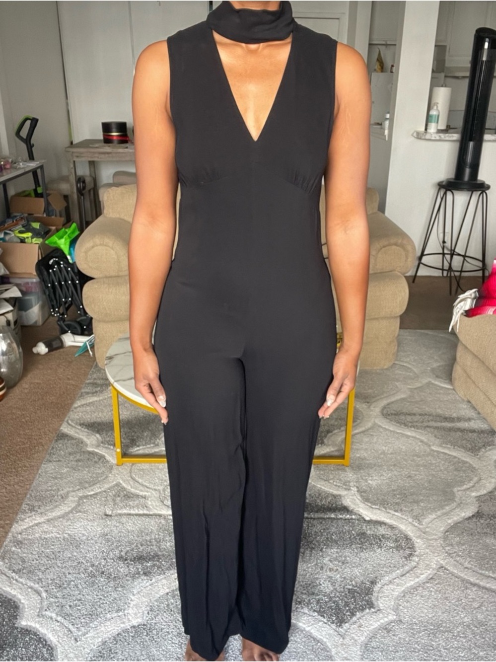 Zara Black Choker Neck Wide Leg Jumpsuit Size S